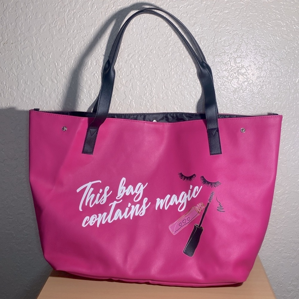 This bag contains magic faux leather tote bag